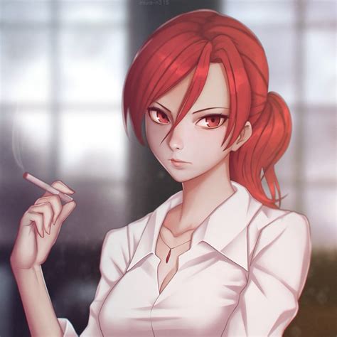 long hair, Redhead, Red eyes, Anime, Anime girls, Open shirt, Smoking, Aozaki Touko, Kara no ...