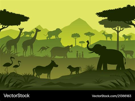 Animals and wildlife green background Royalty Free Vector