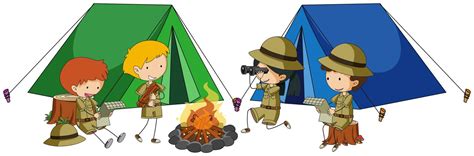 Four kids camping out 363480 Vector Art at Vecteezy