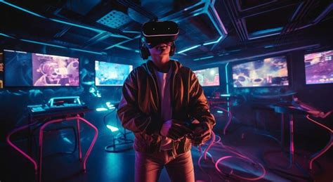 Premium AI Image | A gamer in a virtual helmet playing in the VR world