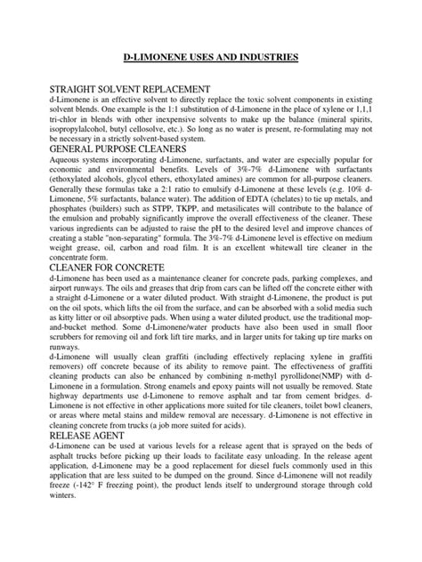 D Limonene Uses | PDF | Emulsion | Surfactant