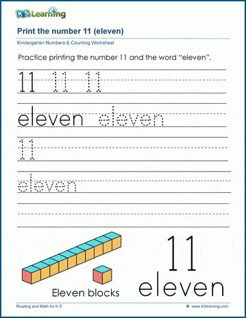 Print the number 11 (eleven) | K5 Learning