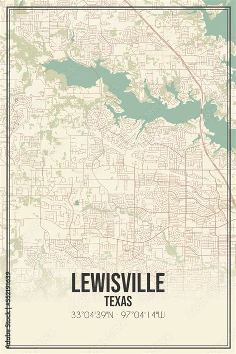 Retro US city map of Lewisville, Texas. Vintage street map. ilustración de Stock | Adobe Stock