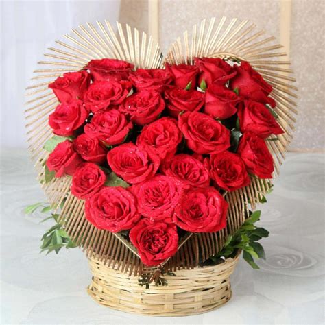 Heart Shaped Basket of 25 Exotic Red Roses Bouquet #31536 | Buy Flowers ...