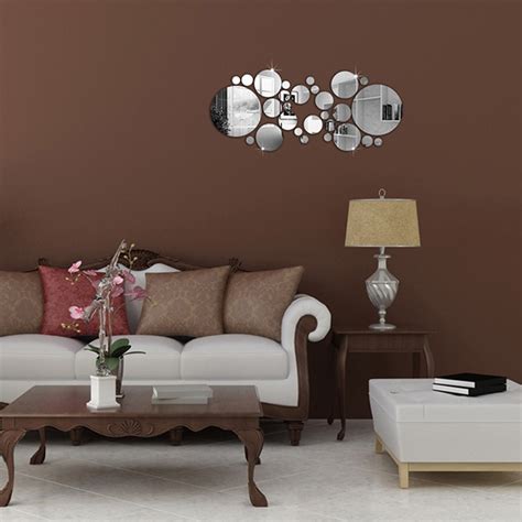 Wall Sticks for Home Decor 30Pcs DIY Silver Color Circle Mirror Wall ...