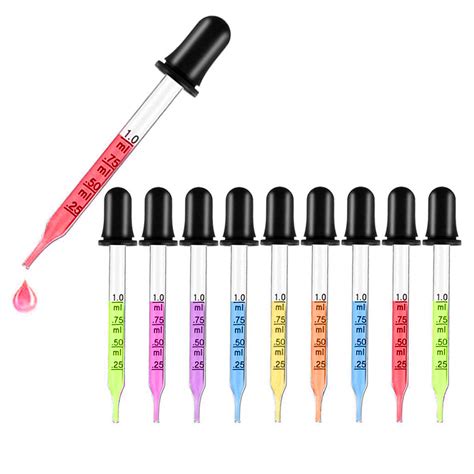 Glass Dropper Calibrated 1ml Essential Oils Pipette Dropper with Black Rubber Head, Straight-Tip ...