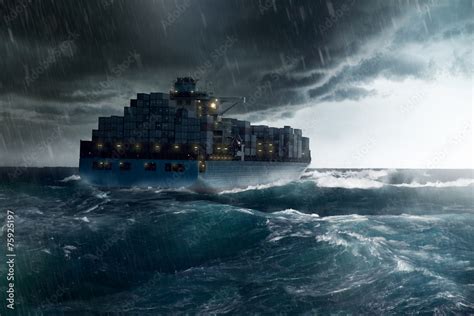 Cargo Ship in a Storm foto de Stock | Adobe Stock