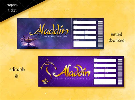 Printable Aladdin Ticket, Editable Broadway Surprise Musical Theatre, Faux Tickets - Etsy