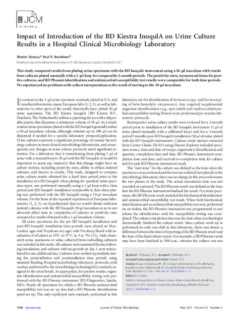 (PDF) Impact of Introduction of the BD Kiestra InoqulA on Urine Culture Results in a Hospital ...