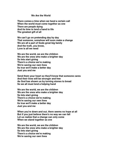 We Are The World Lyrics PDF | PDF