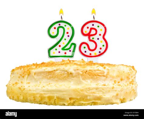 birthday cake with candles number twenty three isolated on white ...