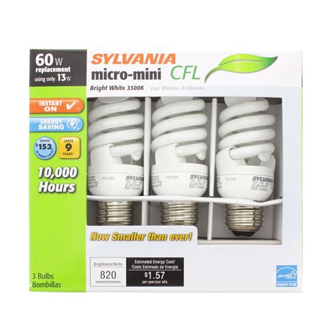 Sylvania 13W CFL Micro Mini Bright White 3500K Light Bulbs - Shop Light ...