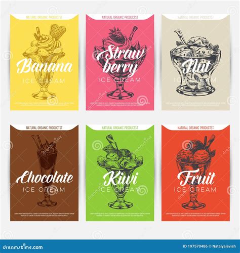 Template Element for Ice Cream Packaging Design Set, Retro Hand Drawn ...