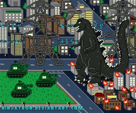 Godzilla Pixel Art Scene by ninjatron on DeviantArt