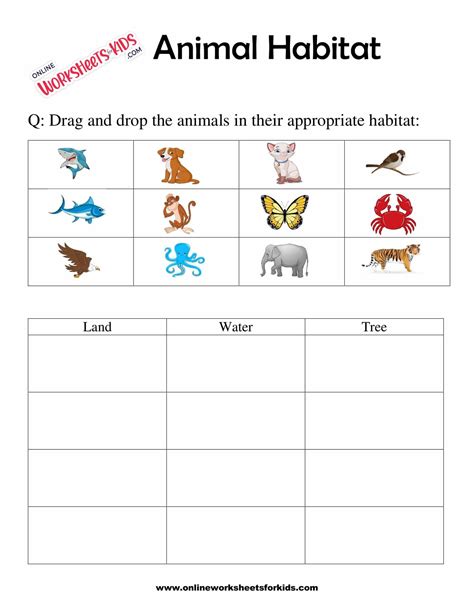 Free Animals Habitats Worksheets for Grade 1