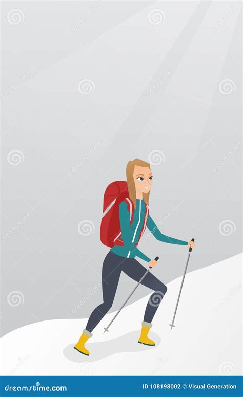 Caucasian Mountaineer Climbing a Snowy Ridge. Stock Vector - Illustration of backpack ...