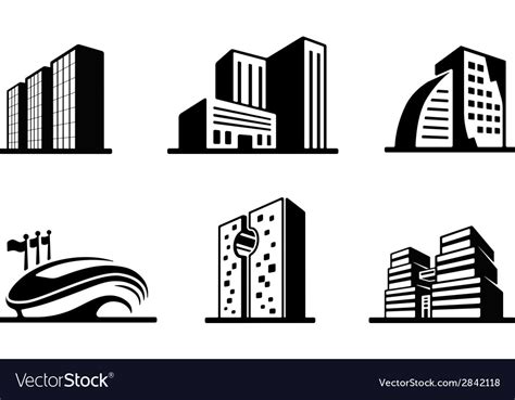 Set of black and white building icons Royalty Free Vector