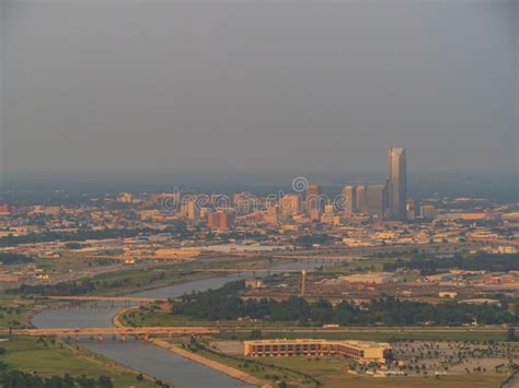 Aerial View of the Downtown Oklahoma City Stock Photo - Image of water ...