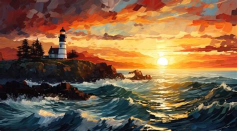 Premium Photo | Ocean lighthouse with sunset landscape