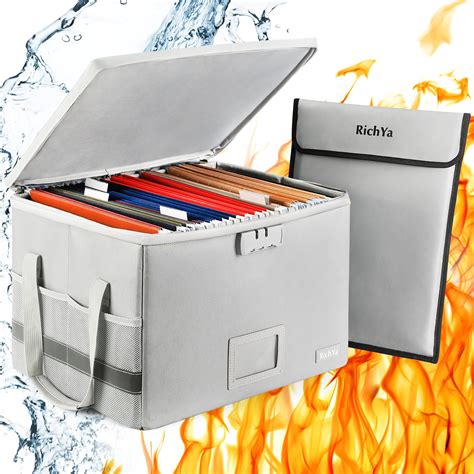 Fireproof Document Box with Lock, Foldable File Box, with Handles, Waterproof and Fireproof File ...