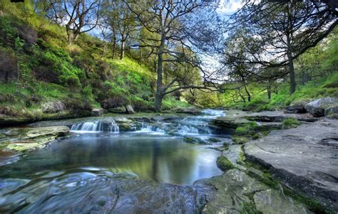 peak district national park england national park the peak district river tree slopes HD ...