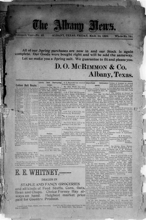 The Albany News. (Albany, Tex.), Vol. 15, No. 48, Ed. 1 Friday, March 24, 1899 - The Portal to ...