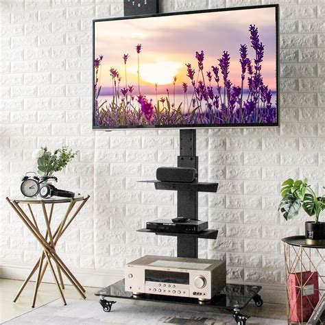 5Rcom Modern Rolling Tall TV Stand with Wheels for TVs up to 70", Black Finish - Walmart.com ...