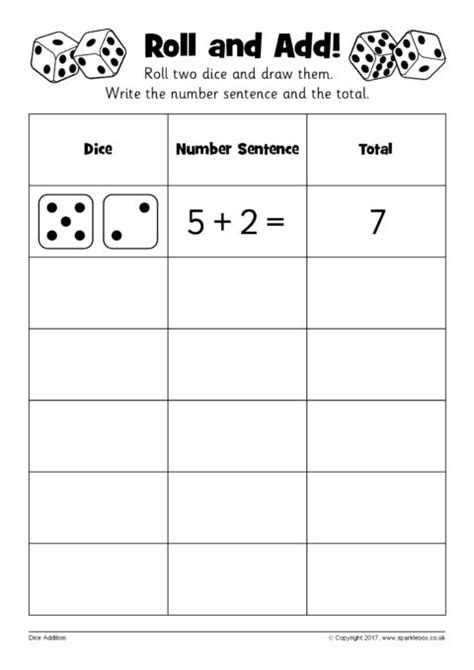 Roll and Add Worksheets (SB12222) - SparkleBox