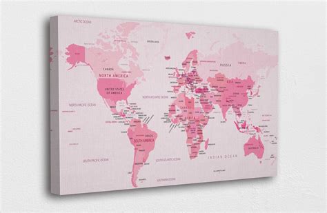 Pink World Map Canvas Wall Art Design Poster Print Decor for Home & Office Decoration I POSTER ...