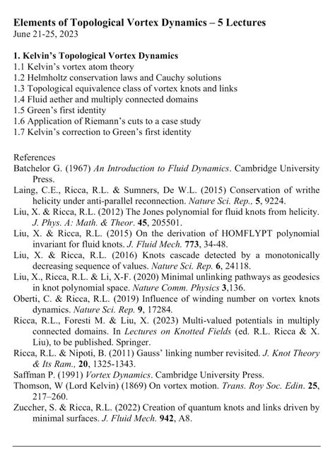 Elements of Topological Vortex Dynamics – Welcome to Renzo Ricca's website