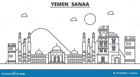 Yemen, Sanaa Architecture Line Skyline Illustration. Linear Vector Cityscape with Famous ...