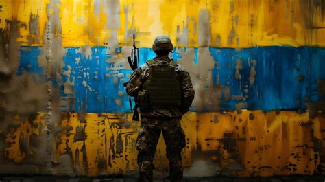 Soldier Urban Camouflage Graffiti Background Armed Silhouette Standing | Premium AI-generated image