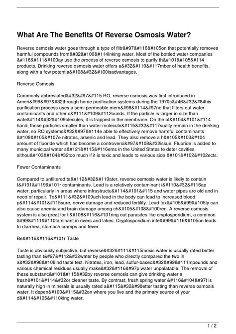 What Are The Benefits Of Reverse Osmosis Water? by want article - Issuu