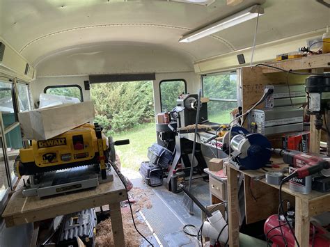 My shop is a solar powered School bus conversion. : r/woodworking