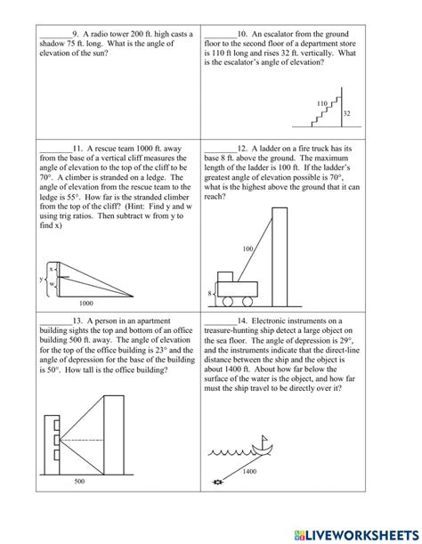 Worksheet Angle Of Elevation And Depression