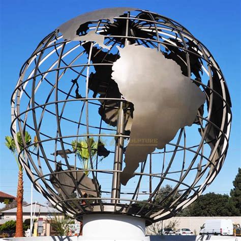 Outdoor square decorate high polished modern metal world globe sculpture