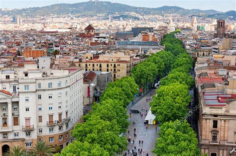 Las Ramblas of Barcelona, Aerial view — Stock Photo © peresanz #46412421