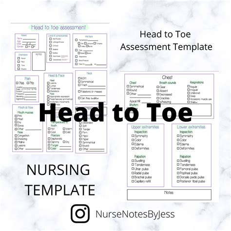 Instant download to a head to toe assessment template perfect for nursing students & nurses easy ...