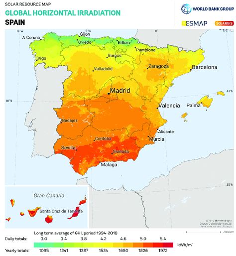 Global irradiance map for horizontal surface in Spain [26]. | Download Scientific Diagram