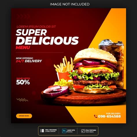 Free PSD | Food menu and restaurant burger social media post template