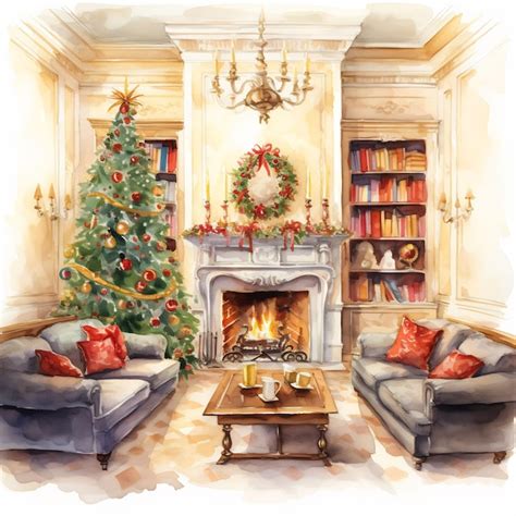 Premium AI Image | a drawing of a living room with a fireplace and a ...