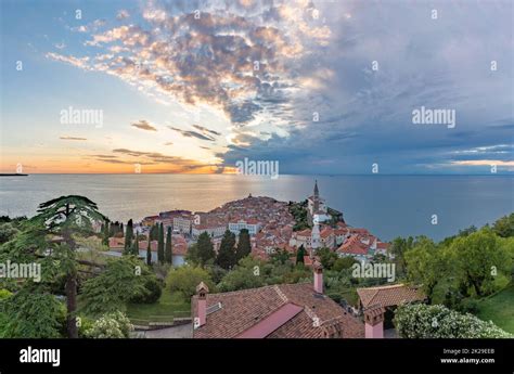 Piran Sunset Panorama Stock Photo - Alamy