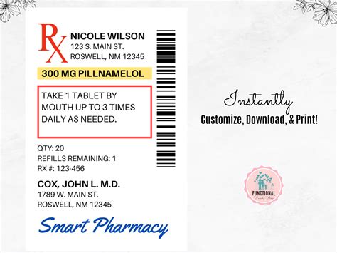 Prescription Label Template Editable RX Bottle Label Template Party Favor Fun Pill Bottle Label ...