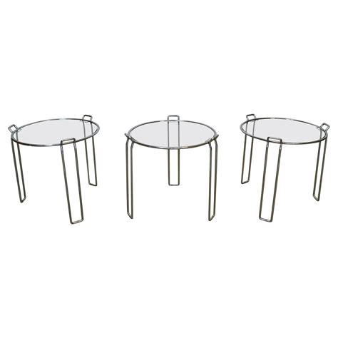 1970's Set of Three Mid-Century Modern Chrome Nesting Side Tables For Sale at 1stDibs