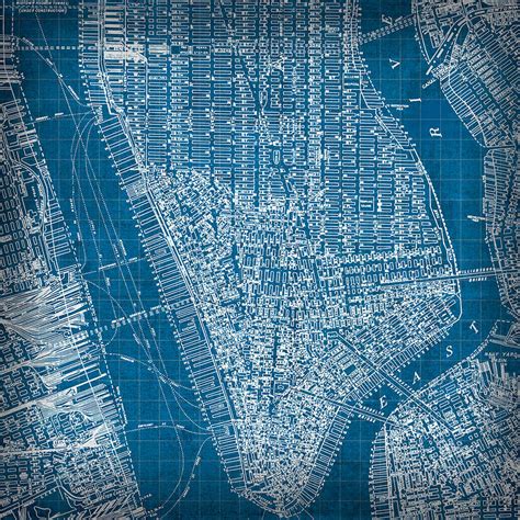 Vintage Manhattan Street Map Blueprint Mixed Media by Design Turnpike - Fine Art America