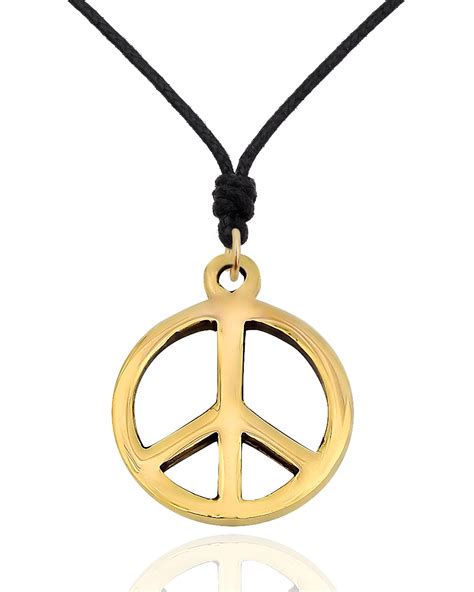 Medium Peace Sign Handmade Brass Charm Necklace Pendant Jewelry With Cotton Cord - Walmart.com