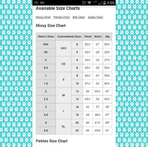 Chico's size charts | Size chart, Chico's, Clothing size chart