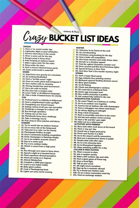 100+ Crazy Bucket List Ideas - Ordinary and Happy