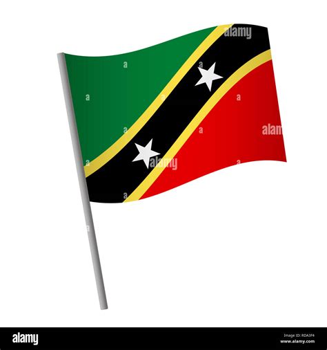 Saint Kitts and Nevis flag icon. National flag of Saint Kitts and Nevis on a pole illustration ...