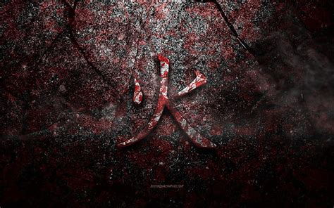 Fire Kanji Symbol, Fire Japanese character, red stone texture, Japanese Symbol for Fire, grunge ...